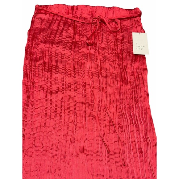 A New Day Women's Pleated Crinkle Satin Maxi Skirt by A New Day Coral Small - Picture 6 of 13